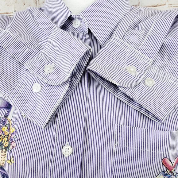 PTNY L Purple Striped Flower Garden Button Blouse - Picture 9 of 11